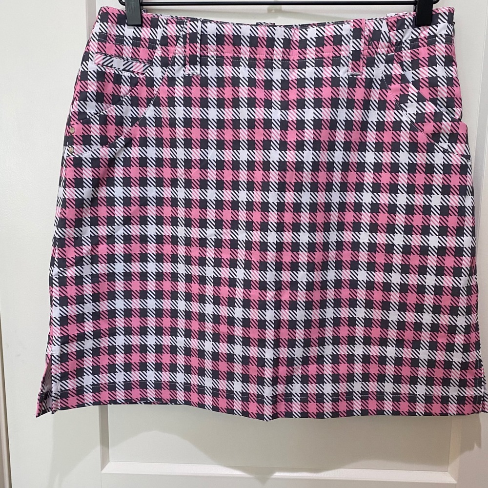 Nivo Pink Black White Houndstooth Plaid Golf Skort Women Size 6 Pockets Athletic